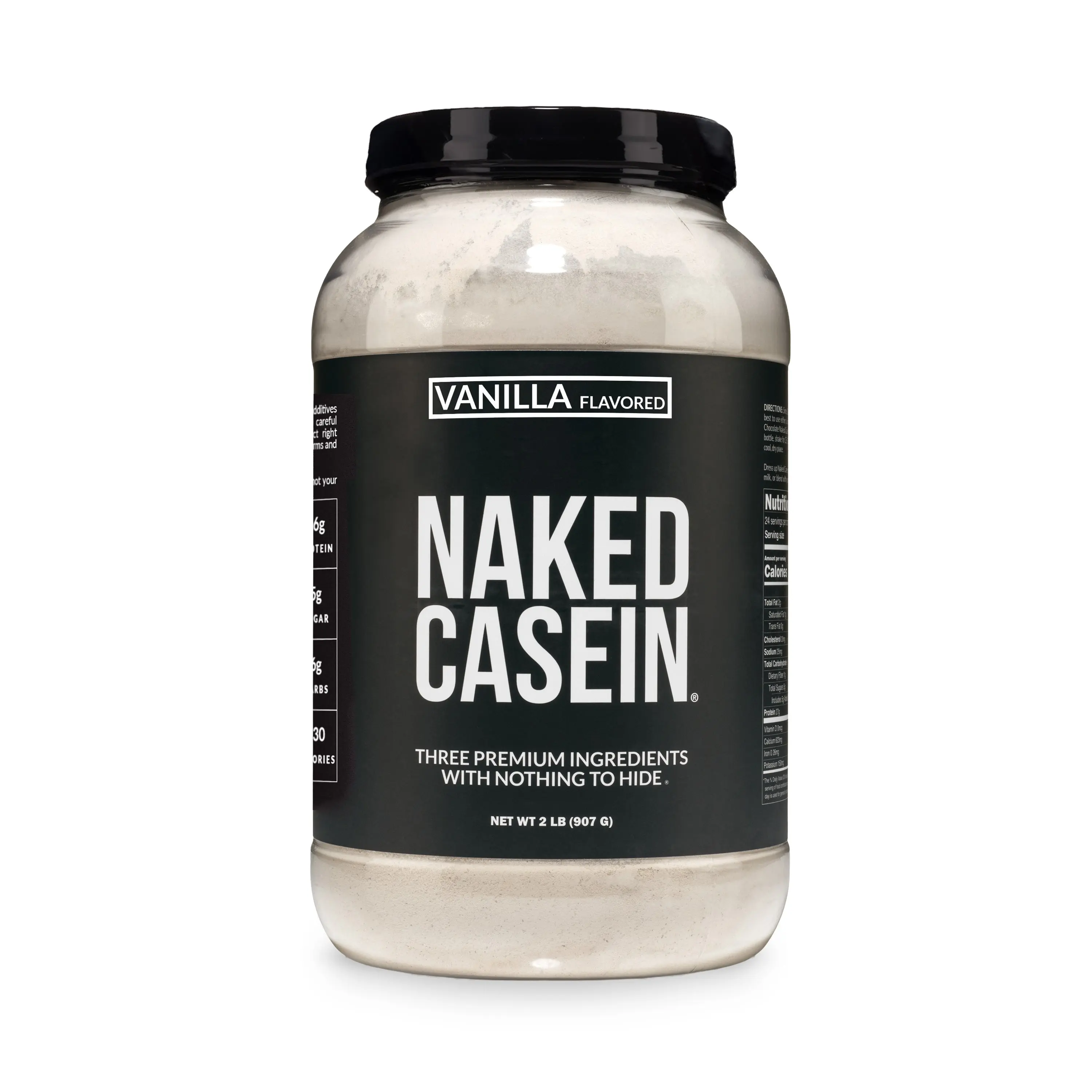 Naked Casein Vanilla Flavored - Premium Micellar Casein Protein Powder with Organic Coconut Sugar - 2 LB - Sourced from US Farms - 26g Protein, 5g sugar, 6g Carbs - For Muscle Recovery - Slow Digesting - Only 3 Ingredient