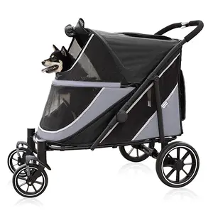 Vabches Dog Stroller for Medium/Large Dogs One-Click Folding,Extra Large Pet Stroller with Storage Pocket,Cat Stroller with Shock Absorption