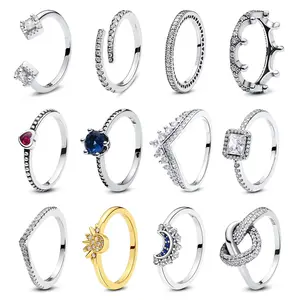 FASHION - 925 Sterling Silver Rings For Women Original Crown Love Heart Wishbone Engagement Wedding Rose Gold Crystal Ring Luxury Jewelry