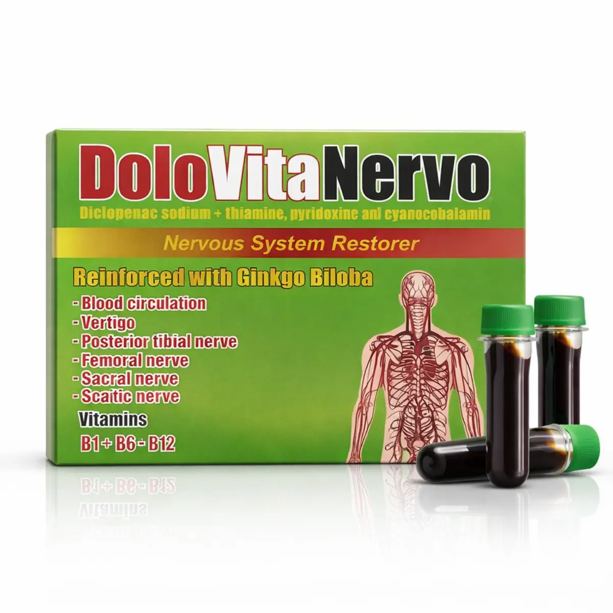 Dolo Vita Nervo Multi-Vitaminico Ginkgo Biloba Curcuma - 12 Pack (15ml Drinkable Shots) Vitaminas -  Daily Energy & Wellness Support (12 x 15mL)