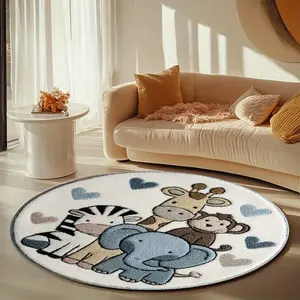 1pc Cartoon Cute Pet Round Rug, 850g/²m Velvet Material, Living Room/bathroom/nursery/camping/yoga Mat, Simple Polyester Carpet, Indoor Outdoor Use
