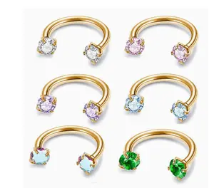 Maryya Ultra Sparkly Rhinestones Horseshoe Lip Ring F136, Titanium CZ Body Piercing Jewelry, Assorted Colors for Stylish Ear Piercings, Summer Trendy