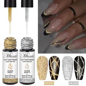 MTSSII 2pcs Gold and Silver Reflective Glitter Liner Gel Nail Polish, Bright Sparkling French Tips UV Light Gel, Semi-Permanent Nail Products, Nail Art, Nail Polish Pen, Shimmer Manicure