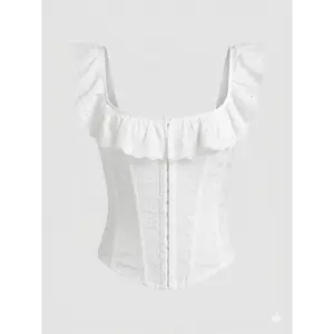 Women's Sweet Eyelet Embroidery Corset Top, Butterfly Sleeve Square Neck Blouse, Summer Cute Top