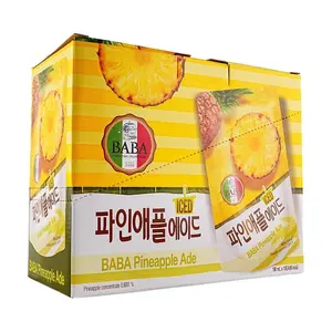 WOONGJIN BABA Korean Pineapple Juice 190ml x 10 Packs | Zero Sugar, Zero Fat, Low Calorie Refreshment