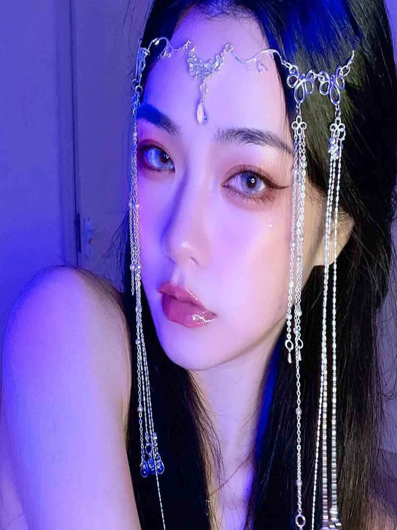 Vintage Style Handmade Hair Accessory, Water Drop Shape Fringe Headband, Rhinestone Front Chain Exotic Face Veil Decoration, Tiara, Vintage Hair Accessories
