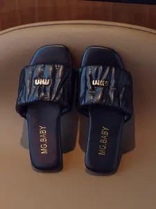 2026 New Round Toe High-End Fashion Slide on Sandals for Girls, All Seasons PU Leather Rubber Sole Casual Shoes, Comfortable and Stylish