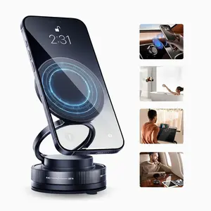 360 Rotating Magnetic Phone Holder, Foldable Suction Cup Phone Mount, Magsafe Car Mount, Super Suction Cup Phone Holder, For Smartphone, Black