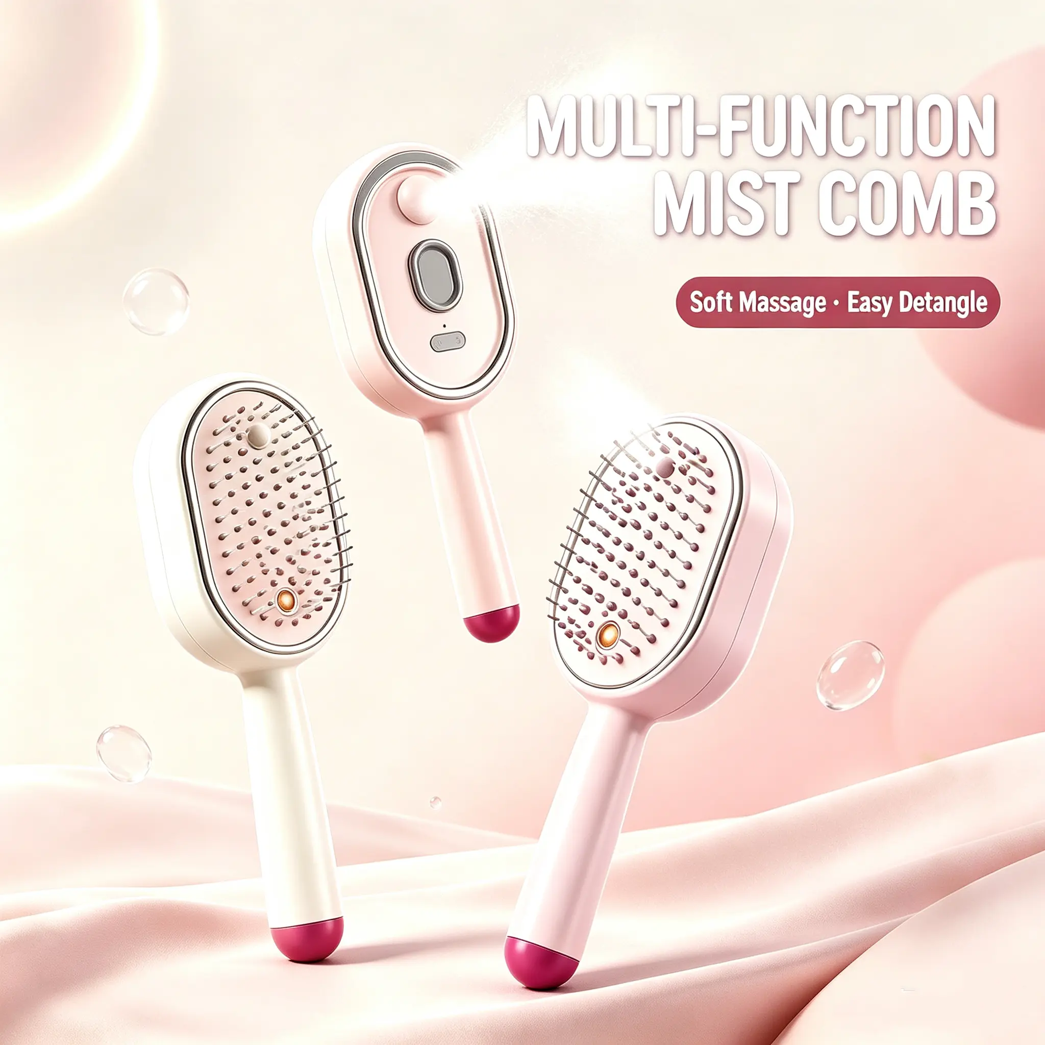 Misting Aqua Detangler Electric Hair Brush, Air Cushion Massage Comb for Wet Curly and Wavy Hair(Pink)