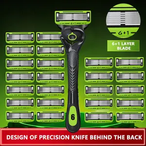 【Upgraded Version】24Piece Advanced 6+1 Blade Razor, Fully Enclosed Lubrication Strip, Multi-Purpose Trimmer for Smooth, Irritation-Free Shaves