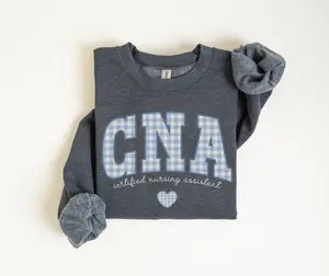 CNA T-Shirt / Sweatshirt / Hoodie ,  Blue Gingham Work Sweater Certified Nursing Assistant Gifts  Cotton Fabric Unisex Tops Womenswear