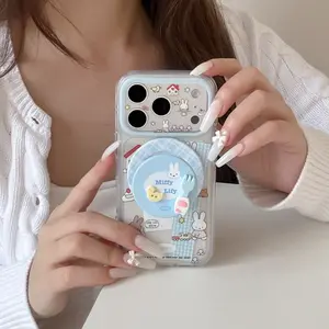 Magnetic Label Sticker Miffy Rabbit + Stand Compatible with Apple iPhone 17 Pro Max Protective Case, Creative Phone Case, Fashionable Phone Cover
