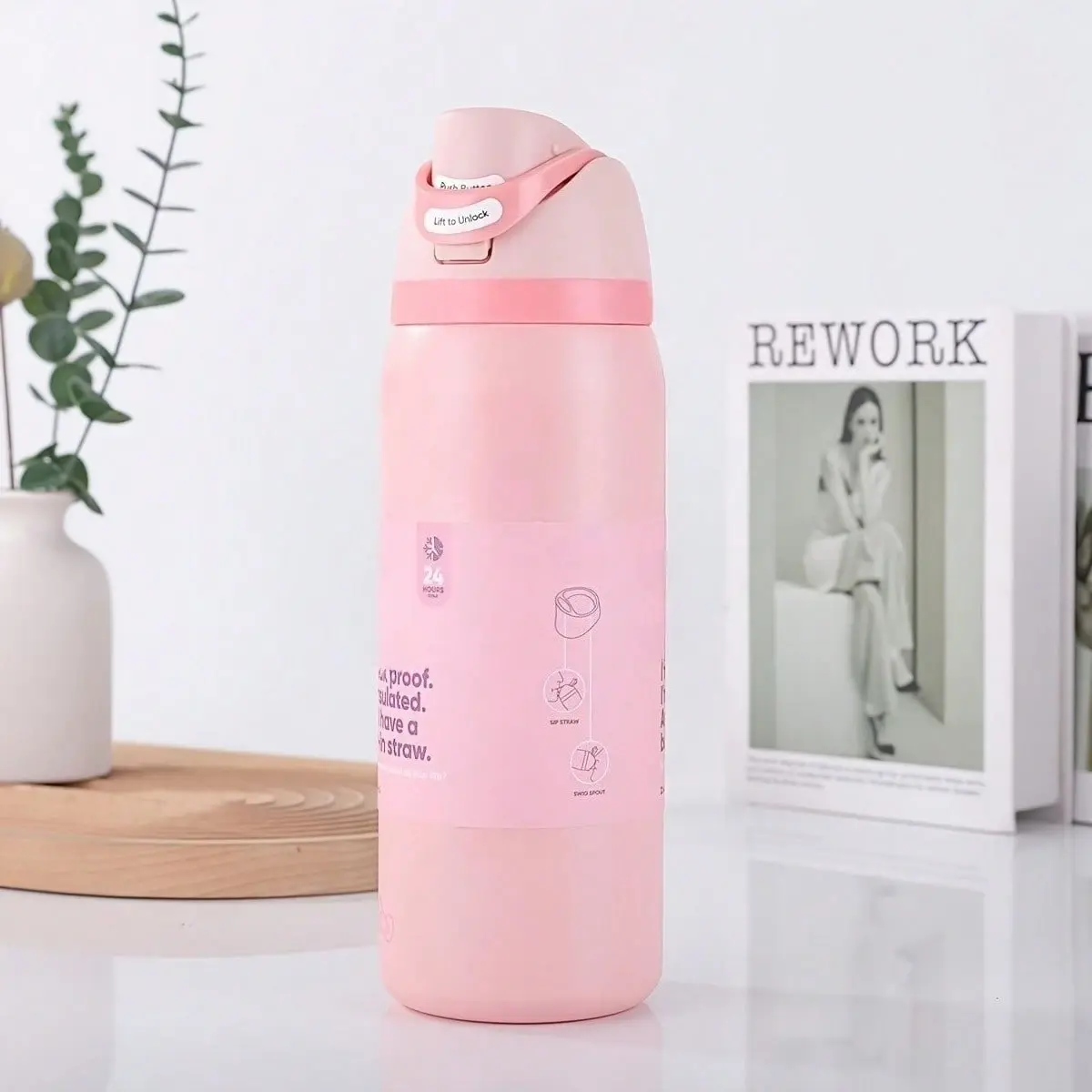 BFCxOwala Insulated Stainless Steel Water Bottle With Straw 24oz 32oz Portable Coffee Mug Hot Cold Drinks Leak-Proof Travel Cup For Camping Hiking Fitness Cycling