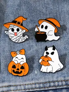 Halloween Ghost Pumpkin Brooches - Cute Cartoon-Style Metal Pins with Black & Orange Designs, Perfect for Clothes, Bags, and Accessories, Festive Halloween Decorations|Playful Design|Durable Metal Pins, Halloween Decorations