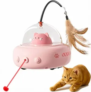 Free local shipping | 2-in-1 Automatic Smart Sensor Cat Toy – Tropical Panda Hooroor UFO design, laser pointer with feather, 360° obstacle avoidance, USB‑C rechargeable, gentle breathing light for indoor cats