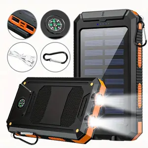 10000mAh Solar Power Bank, Solar Powered Phone Charger, Portable Fast Charging Device with Dual Ports-Dual USB-A Output, Waterproof Outdoor Emergency Supply