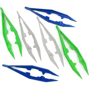 Three-Color Plastic Fuse Beads Tweezers Manual DIY Creative Craft Game Tool for Kids 1 Pack of 6 Tweezers White Green Blue