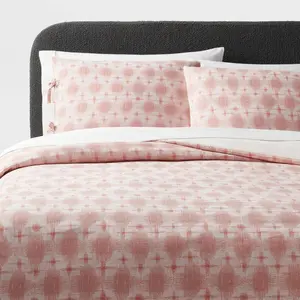 Full/Queen Yarn Dye Ikat Duvet Cover and Sham Set Ivory/Mauve - Threshold: Cotton Slub Zippered Oeko-Tex Certified