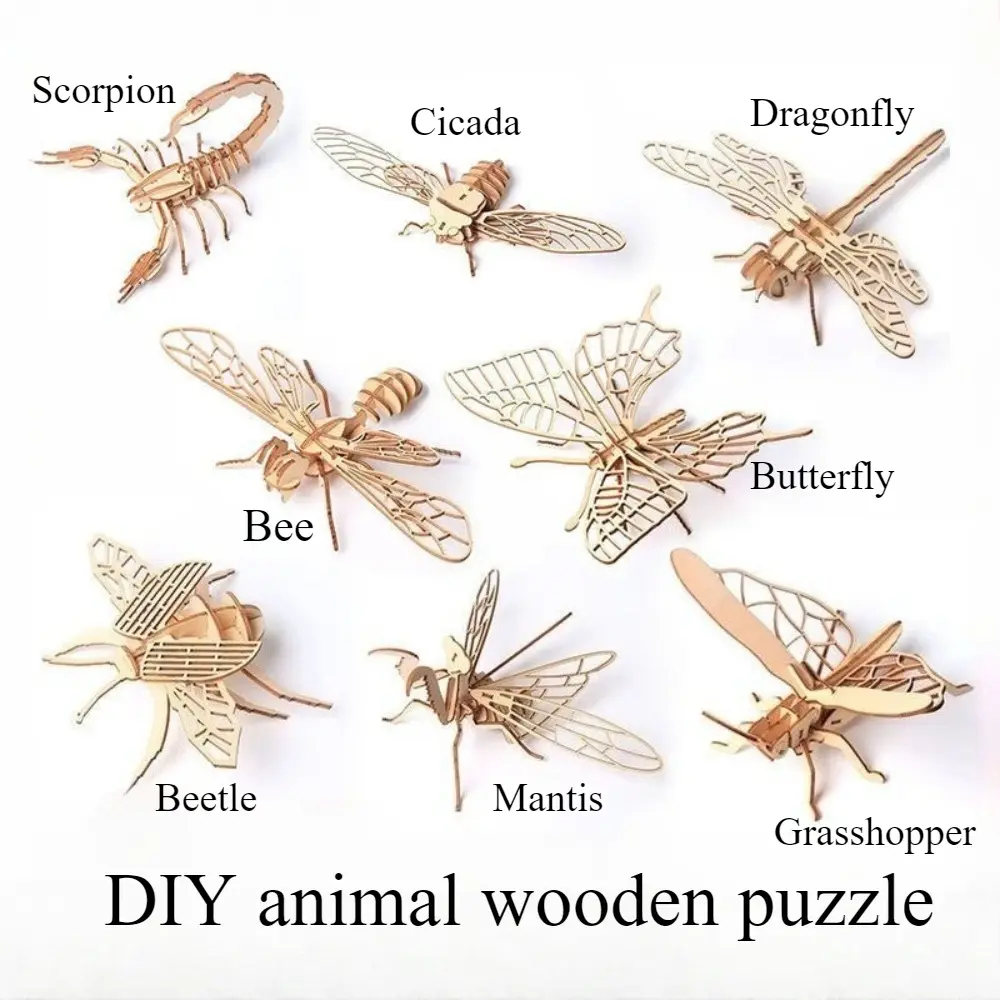 3D Wooden Animal and Insect Ornaments, Wooden Puzzle Board Toys, Creative Puzzle Toy Assembly Models, DIY Toy Animal Wooden Puzzles
