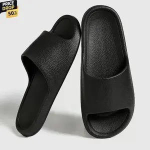 Women Man Slides Sandals Quick-Drying Bathroom Slippers Slip-On Non-Slip Indoor Use,Black Footwear Flipflop Boy