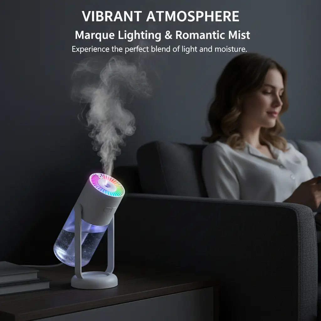 260ml Portable USB Humidifier - Quiet Cool Mist, Colorful LED Night Light, Sleep Aid, Lightweight with USB Port for Home, Office, Travel #tiktokshopbacktoschool, Cool Mist Humidifier