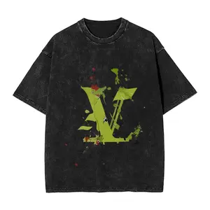 【FathersDayGift】washed T-shirt European and American trendy short-sleeved ins pure cotton summer new men's printed T-shirt trendy men and women all-match round neck T-shirt men Menswear Top Tshirt Streetwear Casual Crewneck Tropical Operator essential