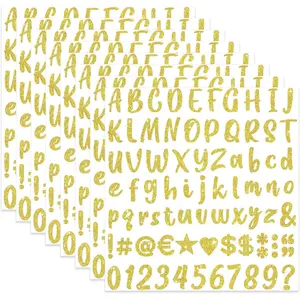 648 Pcs Gold Glitter Alphabet Number Letter Stickers 8 Sheets Self Adhesive Vinyl for Graduation Cap Scrapbooking Water Bottles Cup Crafts Classroom Decor(Gold,1 Inch)