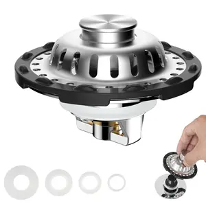 Upgraded Bathroom Sink Drain Stopper with Visible Top Stainless Steel Filter Basket Hair Catcher, 3 in 1 Pop-up Sink Strainer Fit for Standard 1.1''~2.36'' Basin Hole, Not for Bathtub, Chrome