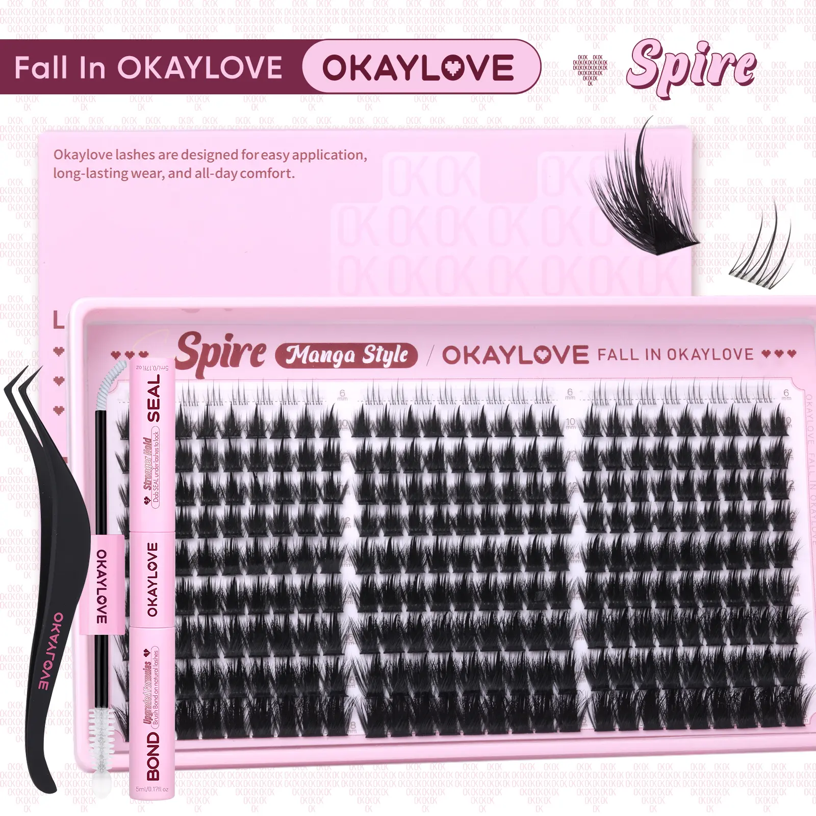 OKAYLOVE Spire Manga Style Cluster Lashes Kit | Cosmetic Beauty Products, Lightweight Top & Bottom Soft Spiky Anime Clusters, Waterproof Long-Lasting Bond & Seal, Tweezers for Easy At-Home DIY Longer Looking Eyelashes  #sohochic