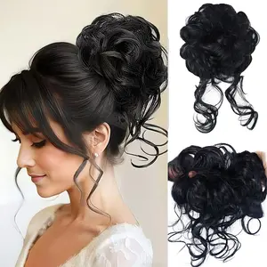Messy Bun Hair Piece Wavy Curly Synthetic Updo Chignon Fake Scrunchies Ponytail Extension for Women