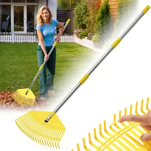 Garden Rake for Leaves - Extra Wide 17" Leaf Rake,Lightweight Long Handle for Women Seniors Kids Effortless Clean-Up,23 Non-Clog Flexible Tines for Lawn-Friendly,Adjustable Plastic Rakes for Yard