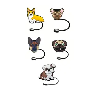 Frenchie Pug German Shepherd Corgi Bull Dog Straw Cover Fits Standard 6-8mm Diameter Straws  Reusable  Silicone  Drinkware   Straw Topper Glass Tumbler