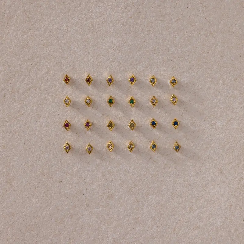 Geometric Birthstone Flat Back Studs by Caitlyn Minimalist - Dainty Gemstone Stud Earrings - Dainty Cartilage Earring - Birthstone Jewelry - Birthday Gift