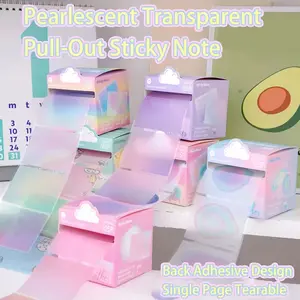 105 Sheets Pearl Self-Adhesive Sticky Notes, Boxed Pull-Out Transparent Note Paper, Office Supplies, Suitable for School and Office Use