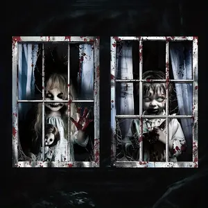 2 Pack 2D Halloween Door Banners for Parties, Spooky Style Indoor Outdoor Decoration, 47.2x31.5 Inch Durable Polyester, Spooky Themes