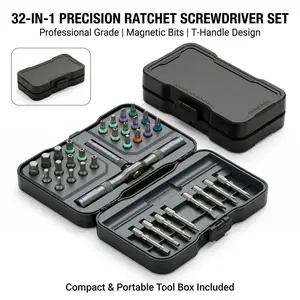 Premium 32-in-1 Magnetic Ratchet Screwdriver Set with Detachable T-Handle, Tool Box