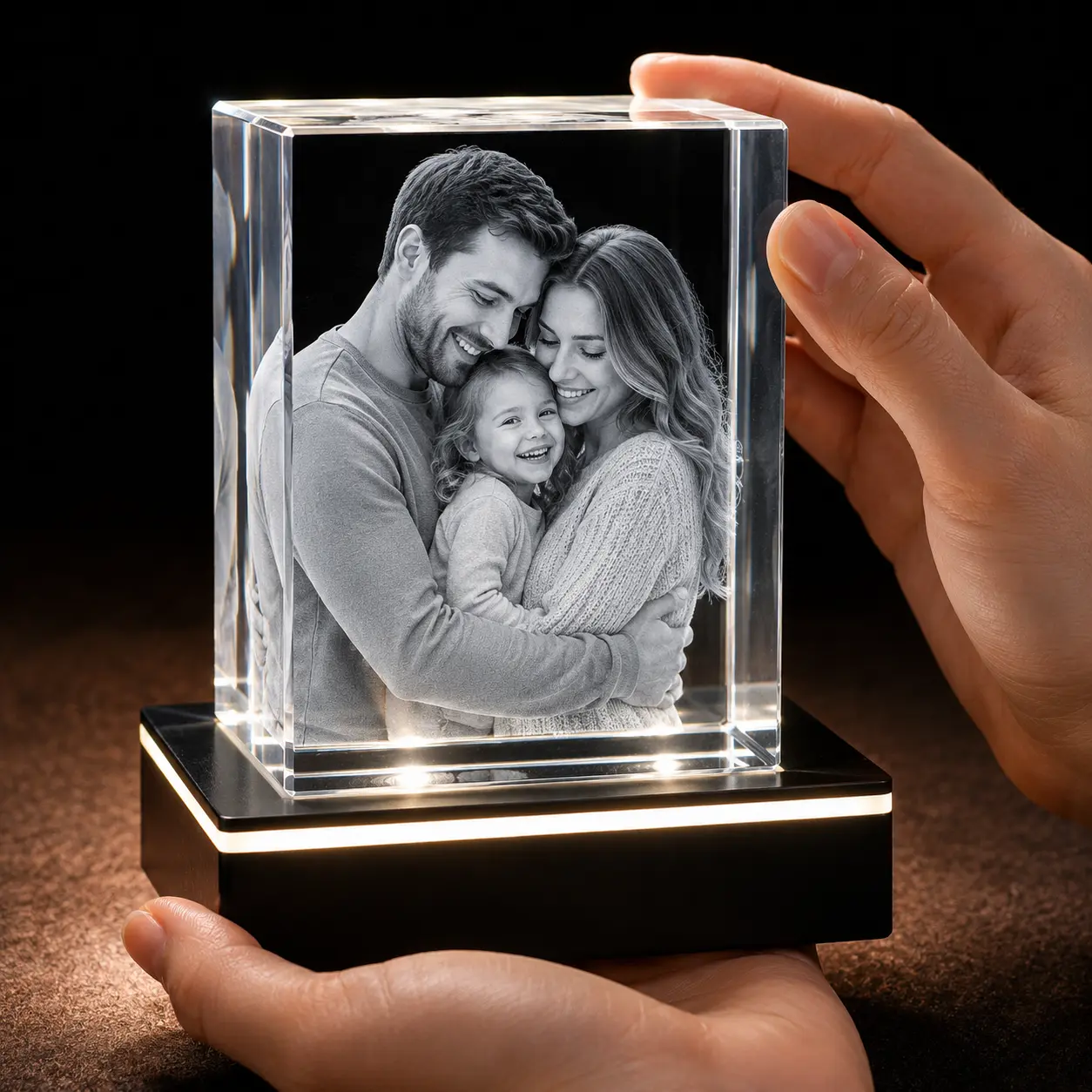 Personalized 3D Crystal Photo, Custom Engraved Picture in Glass, Laser Etched Crystal Keepsake with LED Base