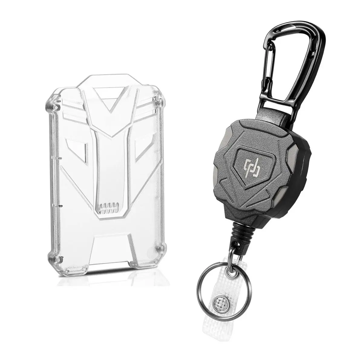 Retractable Keychain with Clear ID Card Holder, 1 Set Including 1 Count Keychain & 1 Count Clear Card Holder, Outdoor Camping Backpack Keychain, Keychain Lanyard, Heavy Duty Keychain, Keychain Accessory
