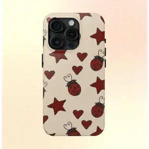 Red Ladybug Stars Hearts Yellow Phone Case  Cute Bug Pattern Cool Girl MagSafe Case Phone - Case iP 16 15 14 13 12 11 X