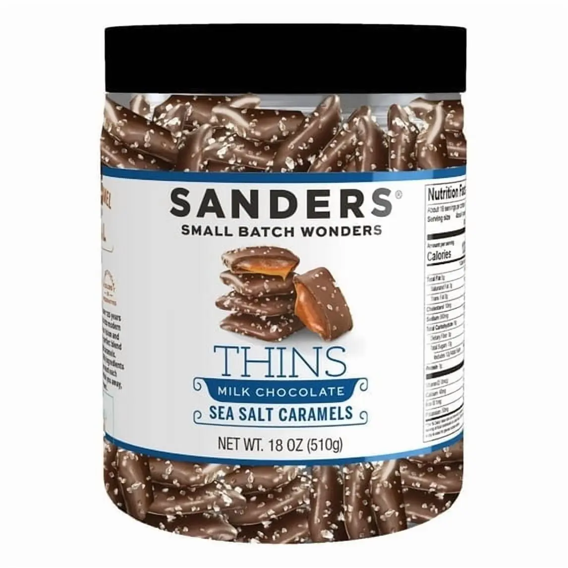Sanders Milk Chocolate Sea Salt Caramel Thins - 18 oz. Tub Sanders Milk Chocolate Sea Salt Caramel Thins - 18 oz. Tub