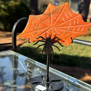 Carnelian Crystal Spider Web on a Black Stand