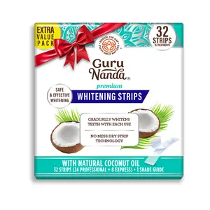 GuruNanda Teeth Whitening Strips - 16 Day Treatment (16 Packets - 2 Strips per pack) - Non-Slip, Dry Strip Technology