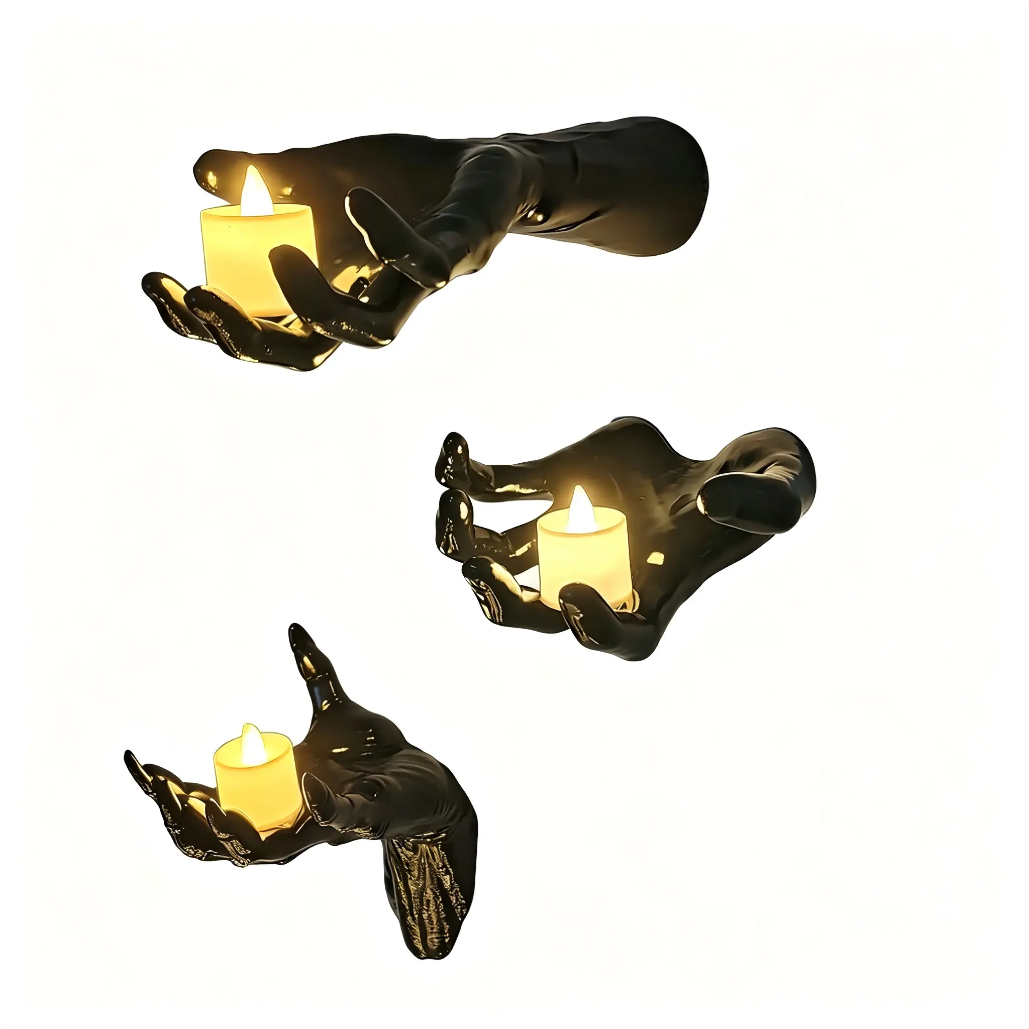 Halloween Decorations 3-Piece Wall-Mounted Horror Hand Models - Glowing Candle-Equipped, Real Human Hand-Sized Gothic Hanging Ornaments for Indoor Spooky Festive Decorhalloween,haunted,witch,ghost,skeleton,jack-o.