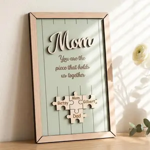 Mom You Are the Piece That Holds Us Together, Personalized Wooden Puzzle Sign, Mothers Day Gift for Mom, Custom Family Name Wall Decor, Gift for Mother, Home Decor Items