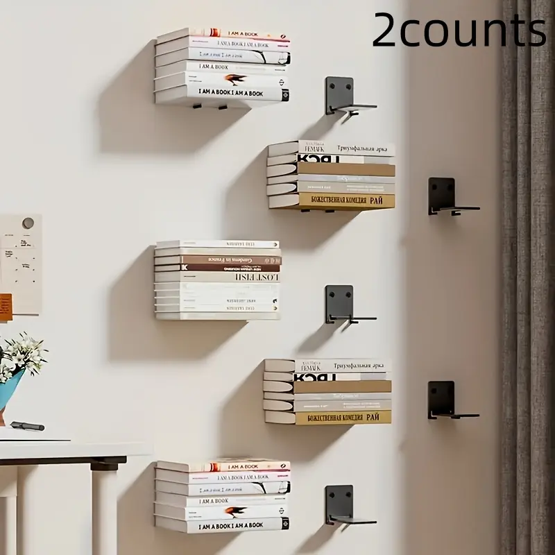 Modern Metal Floating Bookshelf Set, Wall-Mounted Large Capacity Storage Rack Organizer, Space-Saving Design for Home Office Room Decor Gift Ideas