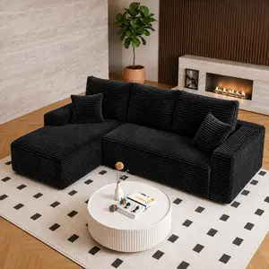 104" Modular L-Shape Boneless Couches for Living Room with Deep Seat Modern Minimalist Upholstered Couches with Chaise No Assembly Required Premium Corduroy Fabric Sofa Stain-Resistant Scratch-Proof cloud