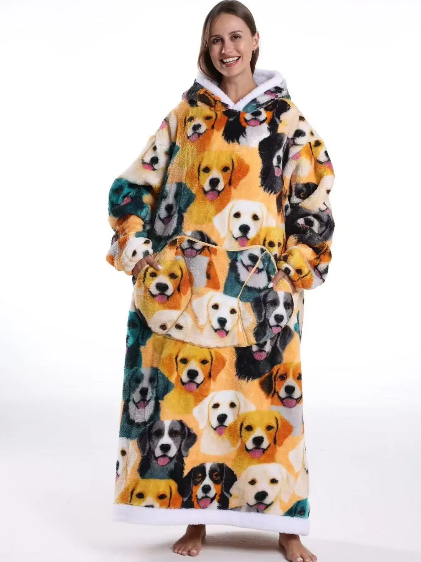 Elegant Long Pumpkin Print Sleepwear, Hooded, Hoodie, Long Sleeve Loungewear, Soft & Comfortable Design, Pockets, Loose Fit Homewear, Perfect Gift for Fall/winter
