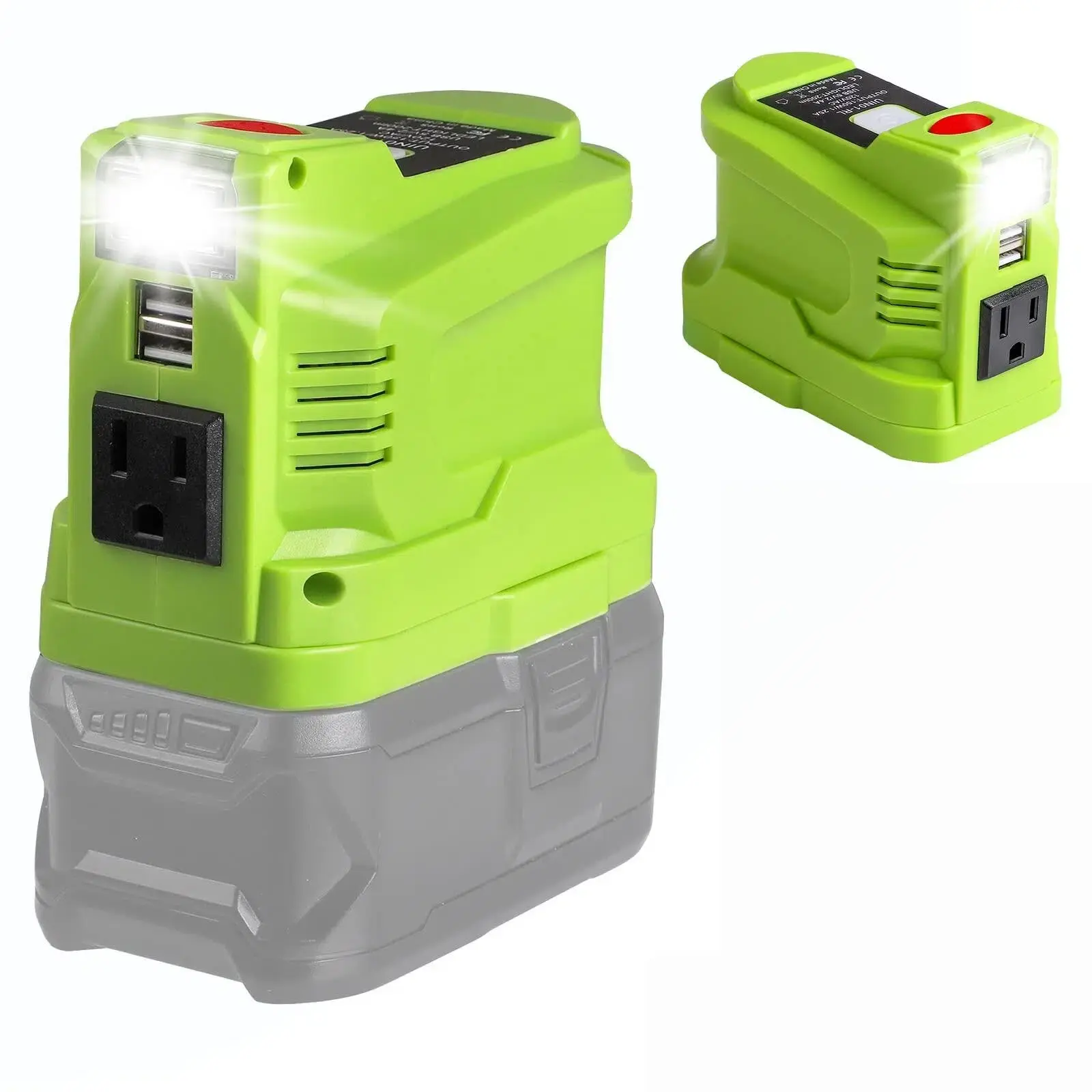150W Power Inverter for Ryobi 18V Battery Only, 110V AC Outlet with Dual USB Ports & 200LM LED Light (Battery Not Included)