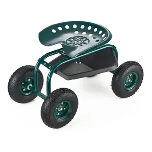 fathersdaygift VEVOR Rolling Garden Cart with Swivel Seat, Heavy Duty Garden Seat with Storage Basket Tool Tray, 300 lbs Weight Capacity, Outdoor Utility Gardening Stool Scooter for Lawn Yard Planting Weeding