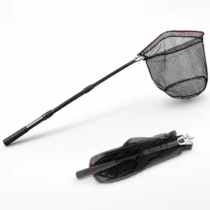 Foldable Fishing Landing Net with Telescopic Handle, Lightweight Fish Catch Net, Non-Slip Grip, Fish-Friendly Mesh Net for Freshwater, Saltwater, Kayak, River, Lake Fishing